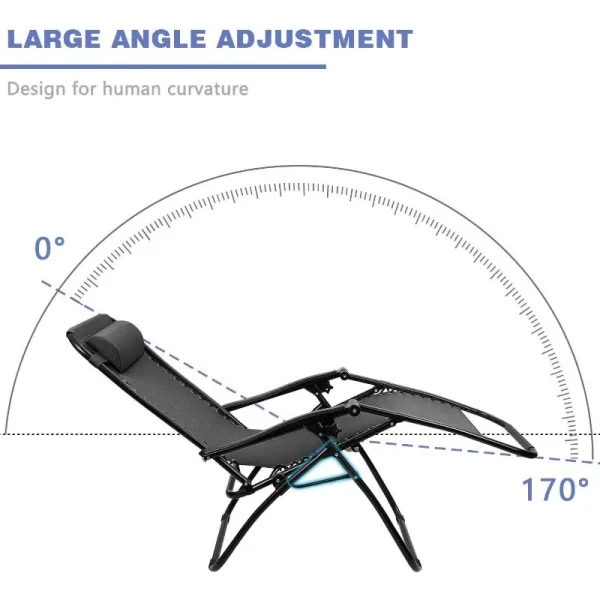 Zero Gravity Chair Patio Folding Lawn Outdoor Lounge Gravity Camp Reclining Lounge Chair with Cup Holder Pillows Set of 2 (Blue) - Image 3