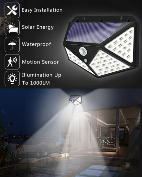 100 LED Solar Lights Waterproof Outdoor Lamp human body Sensor Lamp Outdoor Solar Wireless Lamp For Garden Decoration - Image 9