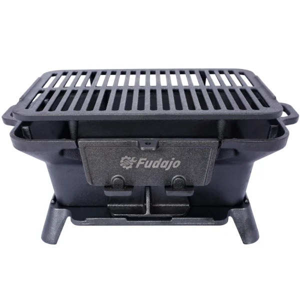 Oval Cast Iron Grill Outdoor, Portable Charcoal Grill and Tabletop Cast Iron Skillet - 100% Cast Iron, Enameled, Durable