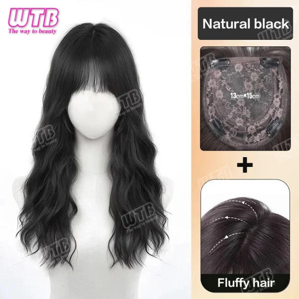 WTB Synthetic Wig Middle Part  Topper Hairpiece with Bangs Clip-In Bangs Extension Natural Invisible Clourse Hairpiece for Women - Image 10