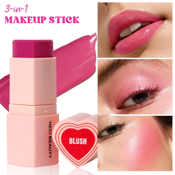 Heart Shape Vegan Creamy Blush Stick Matte Silky Waterproof Pink Blush Cream Makeup Stick High Pigment  3in1 Lip Eye Cheek Tint - Image 3