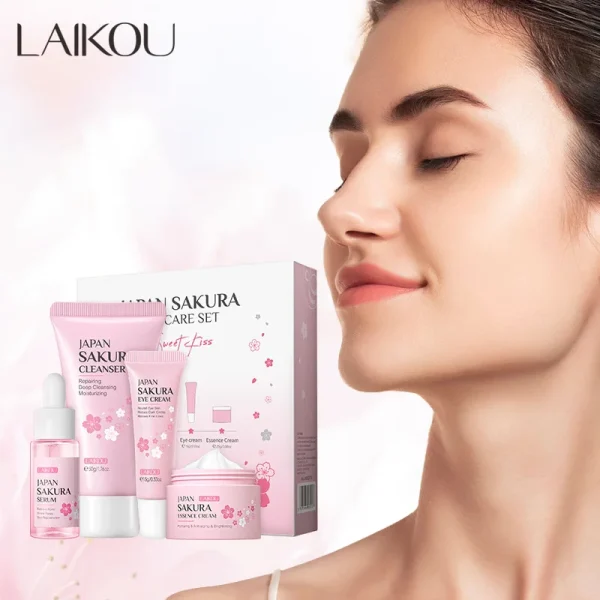 Facial Products Kit Sakura Skin Care Set Facial Cleanser Serum Moisturizing  Face Cream Eye Cream Korean Skincare Improve Rough - Image 2