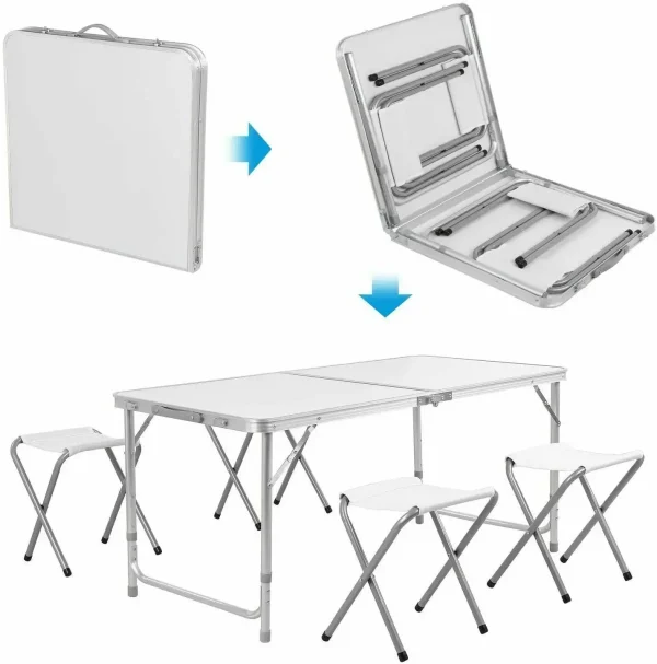 Folding Table 5Pcs Set Aluminum Camping Table 120cm Foldable with 4 Stool Outdoor Furniture Picnic Table and Chair Portable