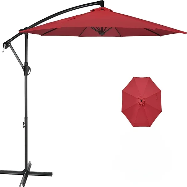 10ft Offset Umbrella Cantilever Umbrella Outdoor  Umbrella with Crank & Cross Base Suitable for Garden, Lawn, backyard and Deck - Image 7