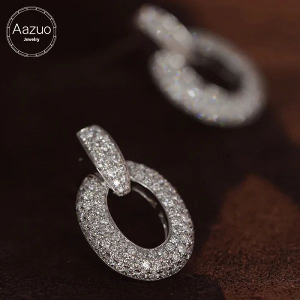 Aazuo 18K Fine Jewelry White Gold Real Diamond 1.3ct Luxury Original Stud Earring Gift For Women Engagement Dinner Party Au750