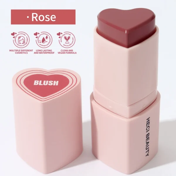 Heart Shape Vegan Creamy Blush Stick Matte Silky Waterproof Pink Blush Cream Makeup Stick High Pigment  3in1 Lip Eye Cheek Tint - Image 26