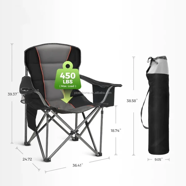 PIOEN Oversized Camping Folding Chair, Support 450 LBS Steel Frame Collapsible Padded Arm Chair With Cup Holder Quad Lumbar Back - Image 8