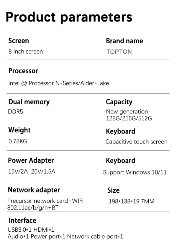 Pocket Laptop 12th Gen Mini Computer Intel Alder Lake N100 4 Core 8" Touch Screen 12G DDR5 Windows 11 Notebook Tablet PC 2 in 1 - Image 30