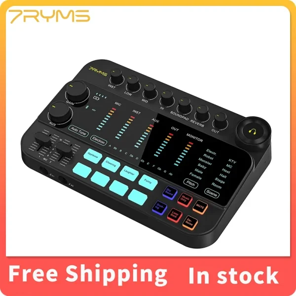 7Ryms 7Caster SE2 USB Audio Interface 3.5mm, 6.35mm Instrument Inputs with XLR,  for Recording, Streaming and Podcasting, ect