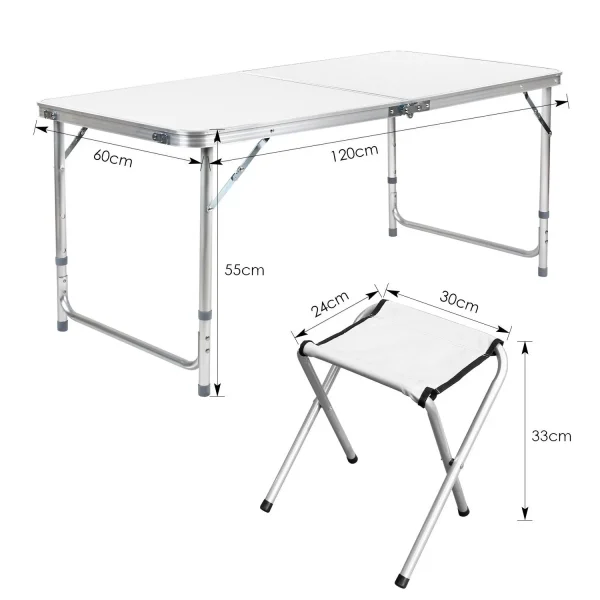 Folding Table 5Pcs Set Aluminum Camping Table 120cm Foldable with 4 Stool Outdoor Furniture Picnic Table and Chair Portable - Image 23