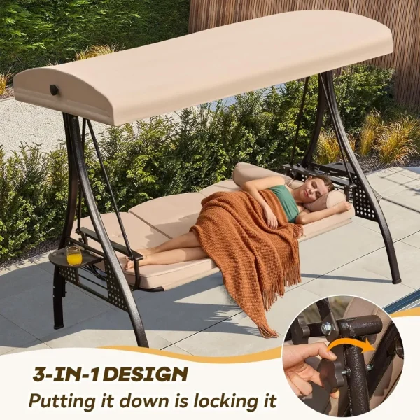 Outdoor Porch Swing with Adjustable Canopy, 3 Seat Outdoor Swing for Adults, Patio Swings Chair - Image 4