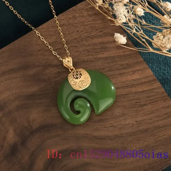 Green Jade Elephant Pendant Gemstone Amulet Chalcedony Chinese Women Gifts Natural 925 Silver Charm Necklace Jewelry Fashion