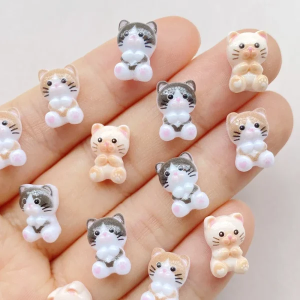 50pcs Resin Mini cartoon colorful cat, cat head cracker fish Flatback Rhinestone Nail Art DIY Party Scrapbook Accessories Crafts - Image 3