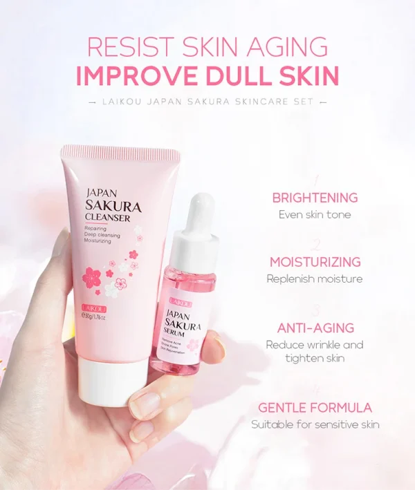 Facial Products Kit Sakura Skin Care Set Facial Cleanser Serum Moisturizing  Face Cream Eye Cream Korean Skincare Improve Rough - Image 11