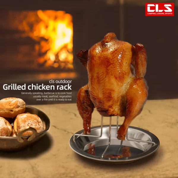 Roasting Chicken with Tray Grill Stand Roaster Rack Kitchen Outdoor BBQ Tools Stainless Steel Non-Stick Grilled Chicken Plate - Image 2