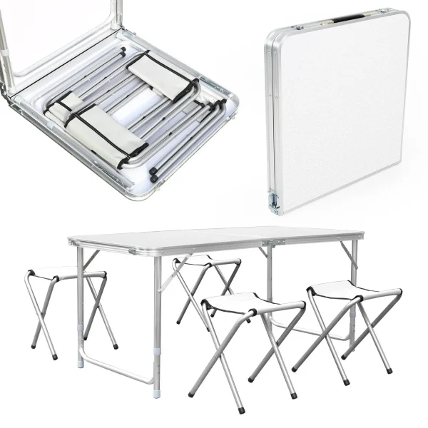 Folding Table 5Pcs Set Aluminum Camping Table 120cm Foldable with 4 Stool Outdoor Furniture Picnic Table and Chair Portable - Image 22