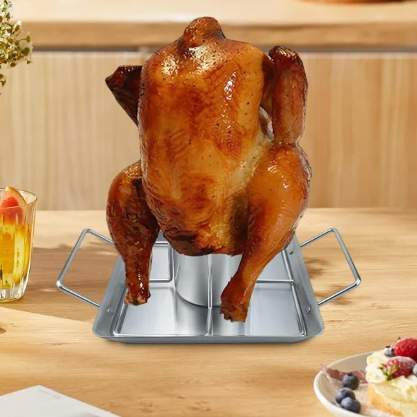 Beer Can Chicken Roaster Stand Reusable BBQ Roaster Grill Rack Roasting Pan for Kitchen Picnic Camping Hiking Outdoor Activities - Image 7