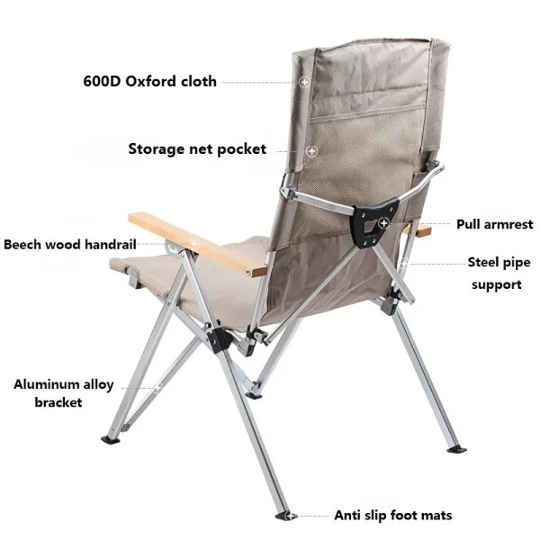 High-back Folding Chair Outdoor Portable Storage Multi-gear Adjustable Lunch Break Chair Camping Beach Lounge Chair - Image 4