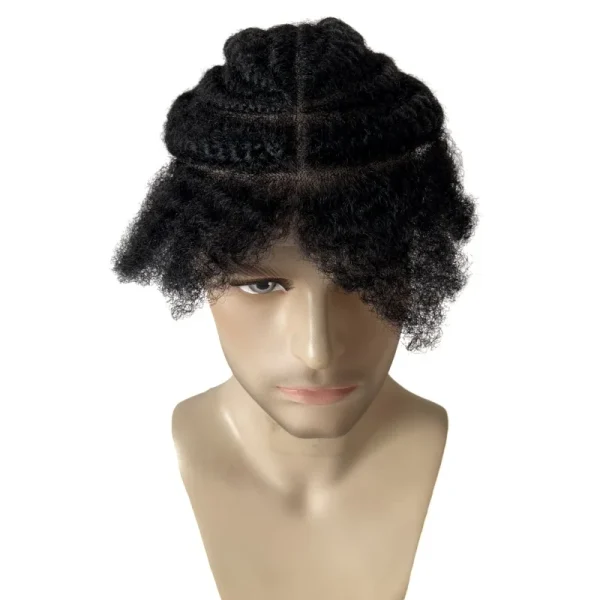 Indian Virgin Human Hair Systems 1# Jet Black Color Afro Cornrow Braids Toupee Full Lace Unit for Black Men - Image 2