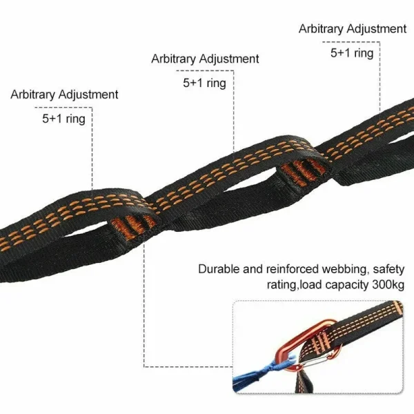 Polyester Straps Reinforced For Outdoor Camping Black Hammock Straps 5 Ring High Load-bearing Barb 2pcs - Image 4