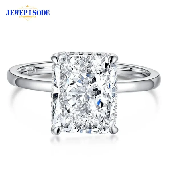 JEWEPISODE Trendy 925 Sterling Silver 8X10MM Crushed Ice Cut High Carbon Diamond Wedding Ring for Women 18K Gold Plated Jewelry - Image 7