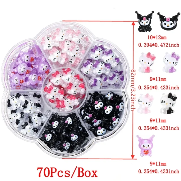 Sanrio Nail Charms Hello Kitty Design Nail Art Diy Mini Rhinestones Flatback Charms Crafts Stones for Manicure Nail Charms 70PCS - Image 27