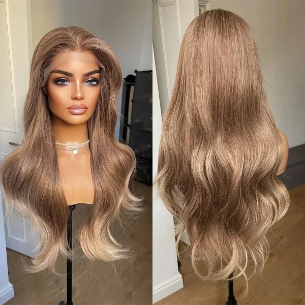 Natural Looking Wig For Women Warm Tone Honey Blonde with Medium Brown Balayage Gluelese Synthetic Lace Front Wig Cosplay/Party - Image 3