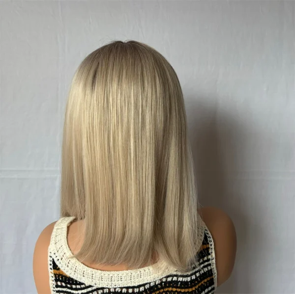 Ash Blonde Highlight Color Short Straight Bob Lace Front Wigs For Women Long Synthetic Hair Wig Dark Roots 13x4 Lace Frontal Wig - Image 4