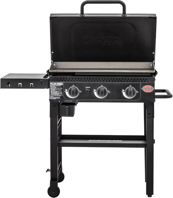 Flat Iron 3-Burner Propane Gas Flat-Top Griddle with Steel Griddle Top, Hinged Lid and Wind Guards - Image 9