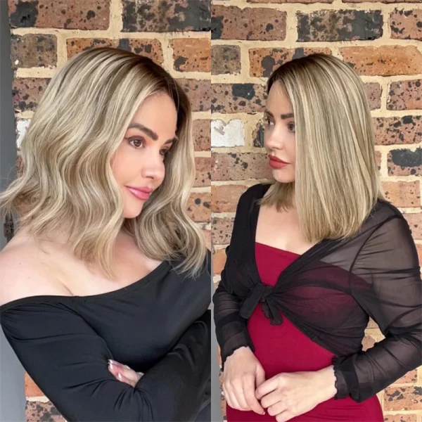 Fashion Women Wigs Synthetic Wave Lace Front Wig 13x4 Ombre Ash Blonde Highlights HD Lace Frontal Wigs PrePlucked Hairline - Image 3