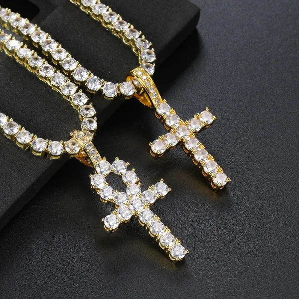 Hip Hop Iced Out Tennis Cross Pendant Necklace for Men Steampunk Gold Plated CZ Chain on Neck Luxury Design Jewelry S-OHP003