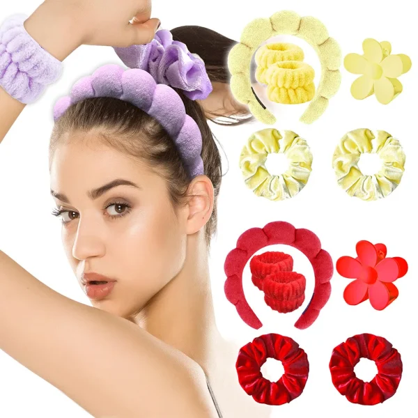 6Pcs Face Wash Headband Wristband Hairpin Hair Loop Set Women's Absorbent Waterproof Remove Makeup Skincare Hair Bands Claw Clip