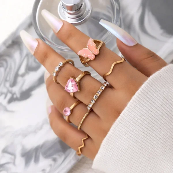 Pink Butterfly Ring Set Love Diamond Ring Sweet Ins Style Jewelry. Rings Women Anillos Mujer Anel Doce Сладкое Кольцо Süßer Ring - Image 2