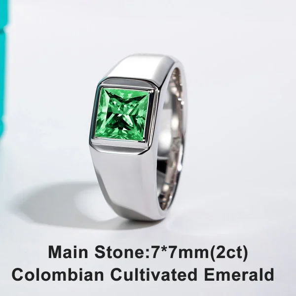 AnuJewel 2ct Princess Cut Colombian Cultivated Emerald Engagement Men Ring Gold Plated S925 Silver Luxury Rings For Men Jewelry - Image 7