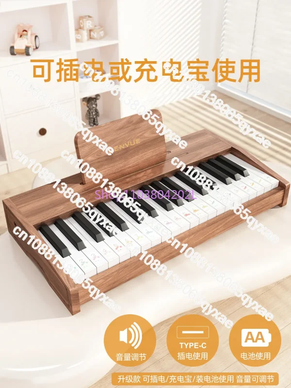 Wooden Children Little Piano Pattern Electronic Keyboard Beginner Baby Infant Boy Girl Baby Toy Gift - Image 4