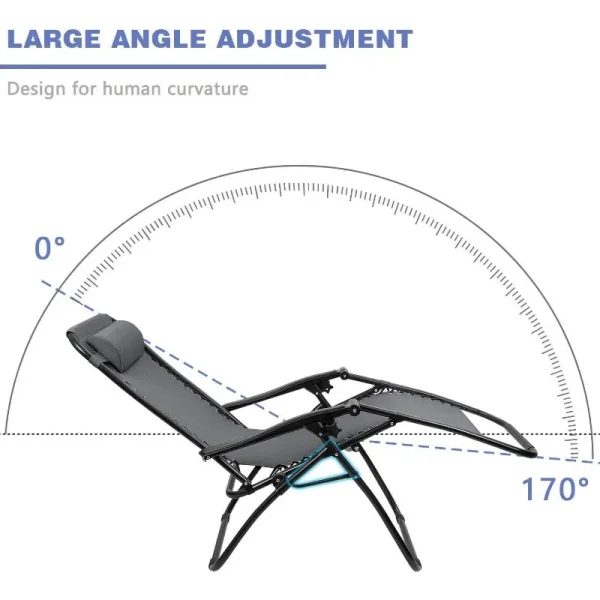 Zero Gravity Chair Patio Folding Lawn Outdoor Lounge Gravity Camp Reclining Lounge Chair with Cup Holder Pillows Set of 2 (Blue) - Image 62