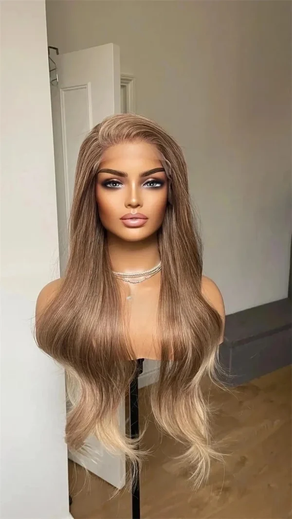 Natural Looking Wig For Women Warm Tone Honey Blonde with Medium Brown Balayage Gluelese Synthetic Lace Front Wig Cosplay/Party - Image 7