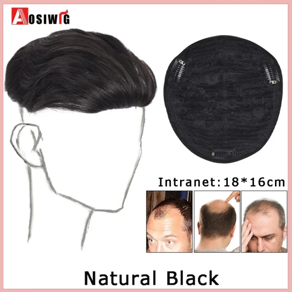 AOSI Men Fake Hair Synthetic Natural Topper Closure Hairpiece Head Top Replacement Block Suitable For Invisible Cover White Hair - Image 16