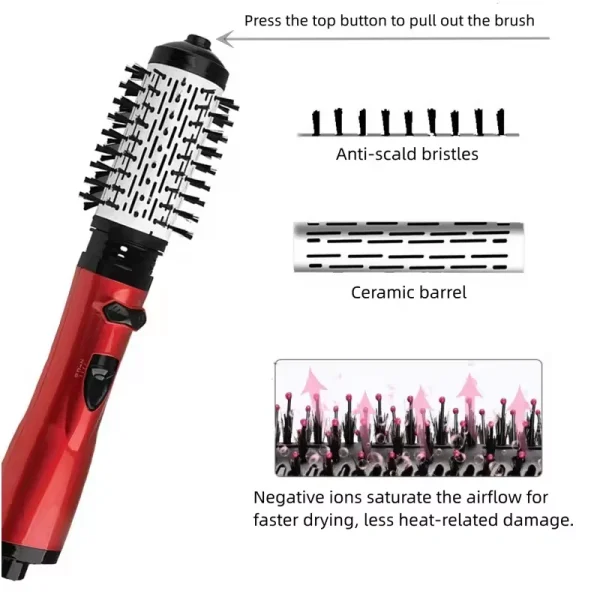 Portable 3-in-1 rotating hair dryer Electric comb Multi-functional hot air comb negative ion hair styling tool - Image 6