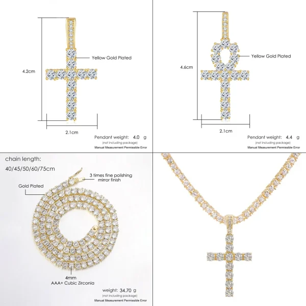 Hip Hop Iced Out Tennis Cross Pendant Necklace for Men Steampunk Gold Plated CZ Chain on Neck Luxury Design Jewelry S-OHP003 - Image 11