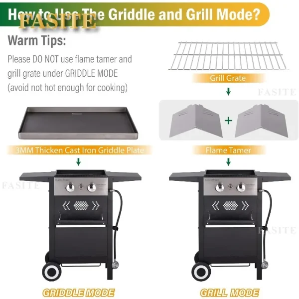 Flat Top Gas Griddle Grill with Lid 3-Burner Propane BBQ Grill Outdoor Cooking Station, Can Be Converted Into Table Top Griddle - Image 17