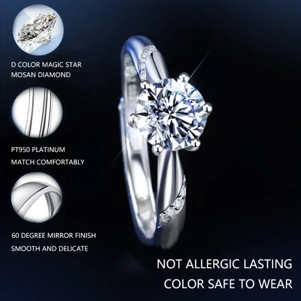 FASIFAN 100% Original Six Claw PT950 Moissanite Diamond Ring Unique Design Wedding Valentine’s Day Gift - Image 4