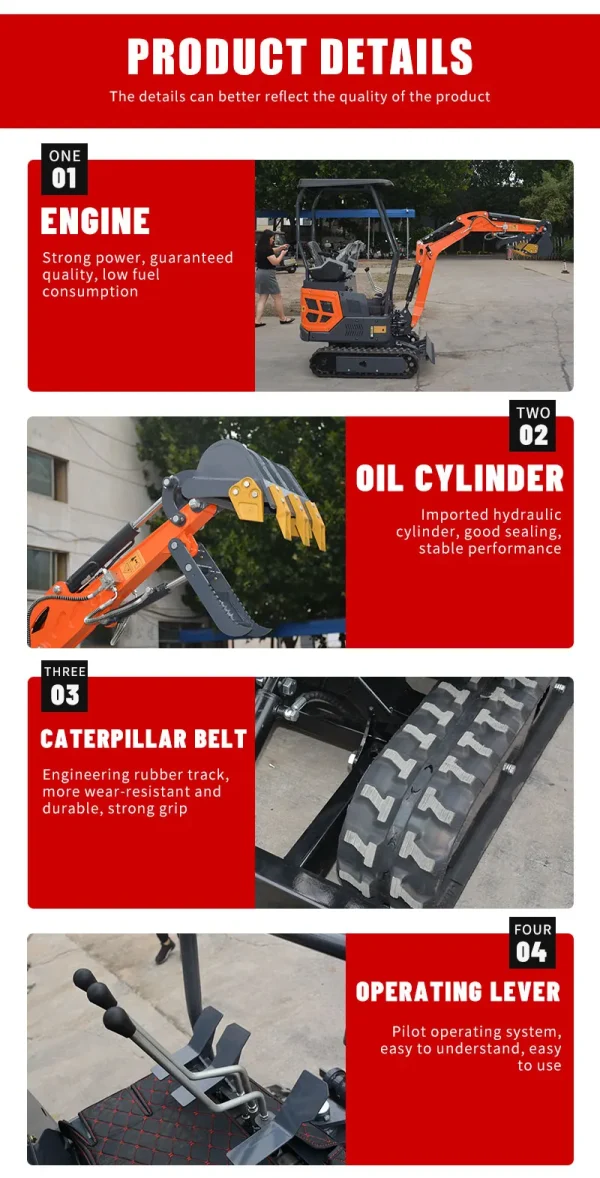 Hydraulic New 1.2 Ton Digger Excavator Mini Backhoe Excavator Customization Diesel Engine Crawler Digger - Image 13