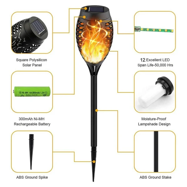 4/6pcs Flickering Flame Lamp Outdoor Solar Torch 12 LED Lights Waterproof Garden Patio RGB Home Christmas Decoration Lantern - Image 19