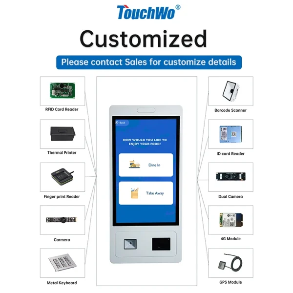 TouchWo 27 32 inch Windows/Android OS Capacitive Touch Screen Pc Touchscree Self Service Ticket/Payment/Ordering Kiosk - Image 3