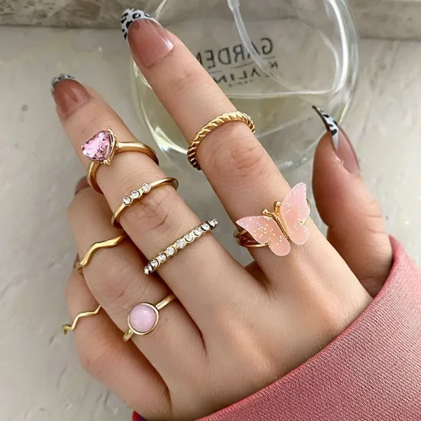 Pink Butterfly Ring Set Love Diamond Ring Sweet Ins Style Jewelry. Rings Women Anillos Mujer Anel Doce Сладкое Кольцо Süßer Ring - Image 6