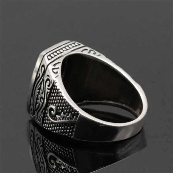 Wholesale 925 Sterling Silver Male Ring Vintage Turkish Finger Ring Natural Rectangle Agate Stone Silver Men Finger Rings - Image 4