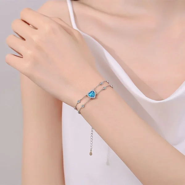 AZ984-S Lefei Fashion Trend Luxury Classic Moissanite Double Chain Heart Bracelets For Charm Women 925 Silver Party Jewelry Gift - Image 5