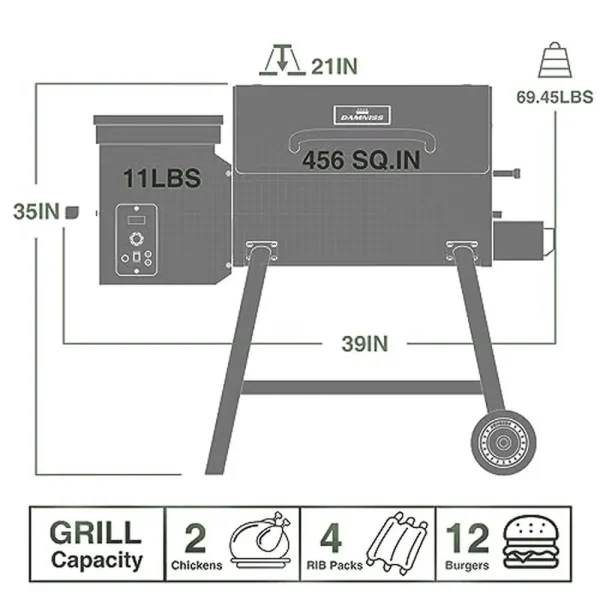 Wood Pellet Grill Smoker 8-in-1 Versatile BBQ Grill 456 Sq in Area Rain Cover Easy Clean Durable Stainless Steel Portable - Image 19