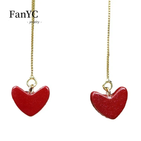 Natural V-shaped Cinnabar Love Heart Earrings Necklace Set Fashion Light Luxury Red Heart Cinnabar Pendant Ladies Birthday Gift - Image 10